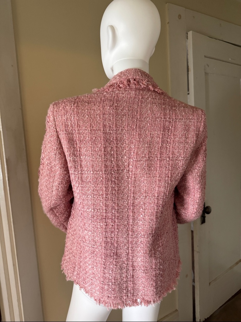 Express Pink Tweed Fringed Pocket Blazer - Picture 4 of 9